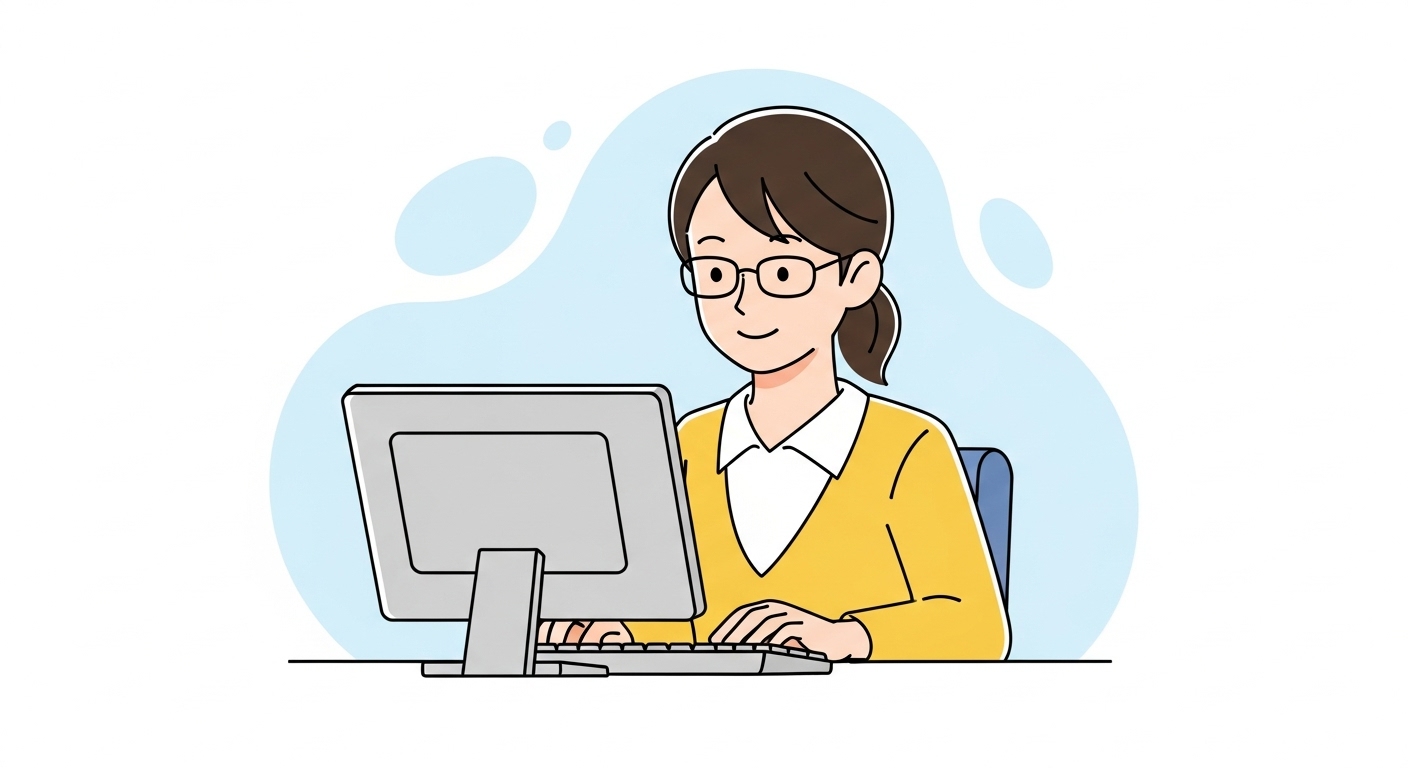 眼鏡をかけた日本人会社員とPC