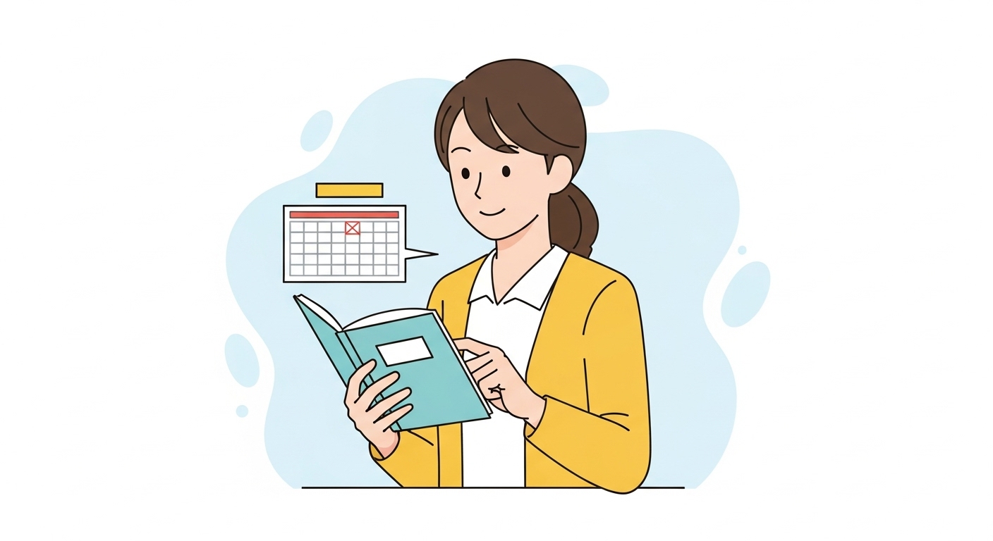 手帳を確認する女性